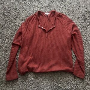 bp. Rust Orange Waffle-Knit Henley Sweater